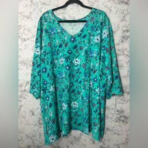 Woman Within Teal and Blue Floral Top